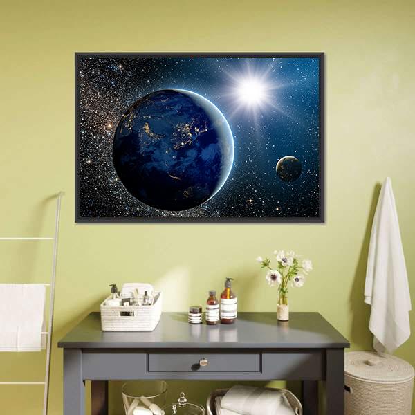 Earth & Sun From Space Panoramic Canvas Wall Art-1 Piece-36" x 12"-Tiaracle