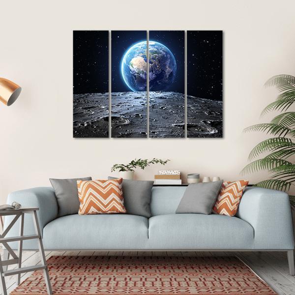 Earth From Moon Surface Canvas Wall Art-4 Horizontal-Gallery Wrap-34" x 24"-Tiaracle