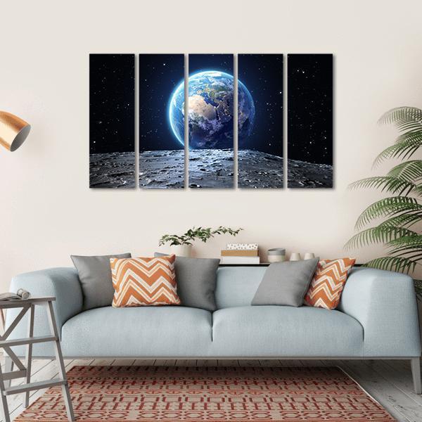 Earth From Moon Surface Canvas Wall Art-5 Horizontal-Gallery Wrap-22" x 12"-Tiaracle