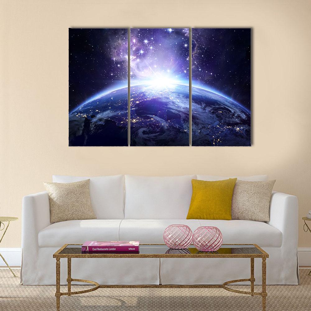 Earth From Milky Way Canvas Wall Art-3 Horizontal-Gallery Wrap-25" x 16"-Tiaracle