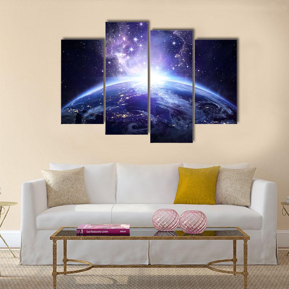 Earth From Milky Way Canvas Wall Art-4 Pop-Gallery Wrap-34" x 20"-Tiaracle