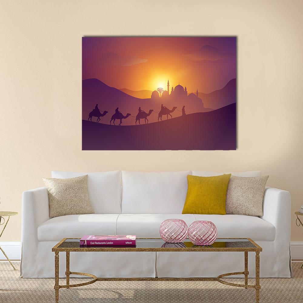 Desert Arabic Landscape Canvas Wall Art-1 Piece-Gallery Wrap-24" x 16"-Tiaracle