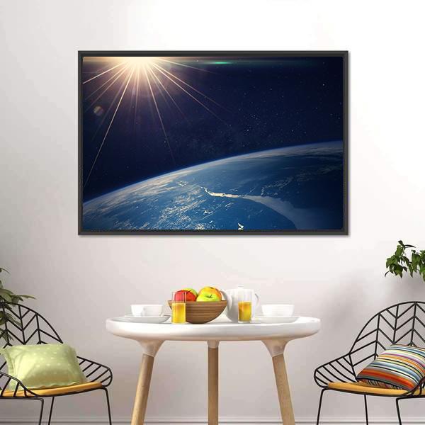 Earth View From Space Canvas Wall Art-1 Piece-Floating Frame-24" x 16"-Tiaracle
