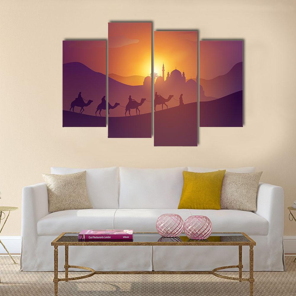 Desert Arabic Landscape Canvas Wall Art-4 Pop-Gallery Wrap-34" x 20"-Tiaracle