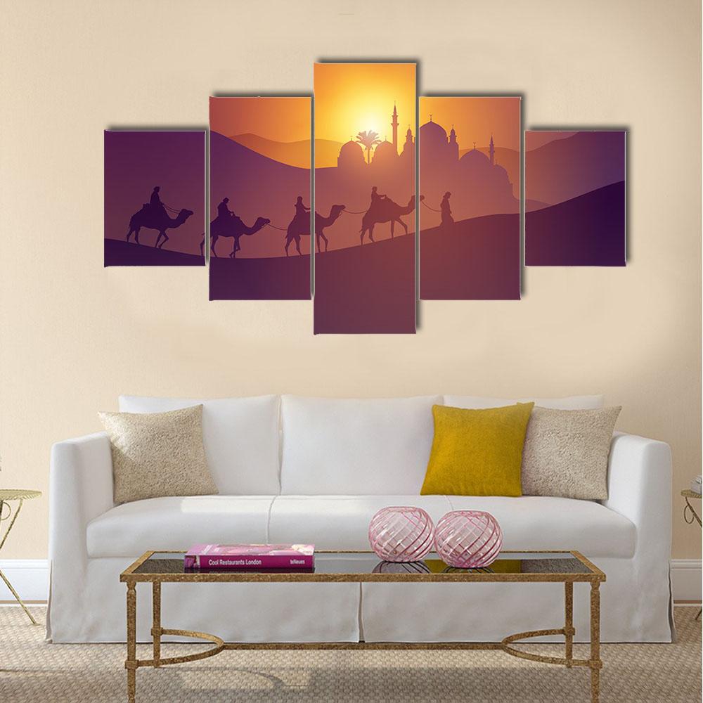 Desert Arabic Landscape Canvas Wall Art-5 Star-Gallery Wrap-42" x 21"-Tiaracle
