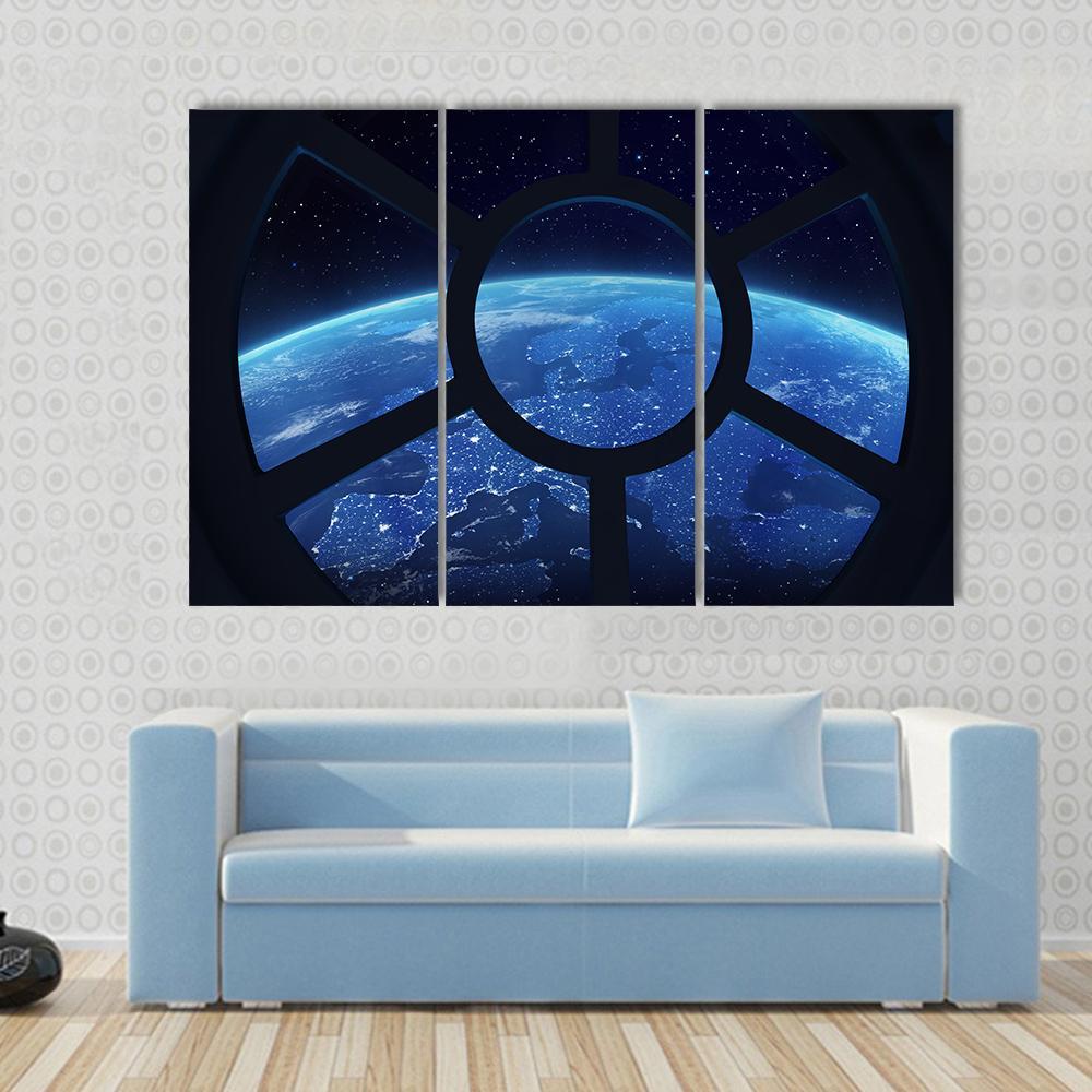 Earth View From Space Station Window Canvas Wall Art-3 Horizontal-Gallery Wrap-37" x 24"-Tiaracle
