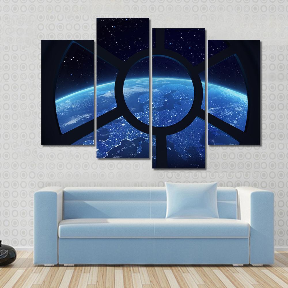 Earth View From Space Station Window Canvas Wall Art-4 Pop-Gallery Wrap-50" x 32"-Tiaracle