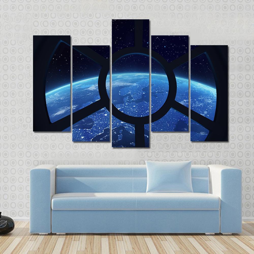 Earth View From Space Station Window Canvas Wall Art-5 Pop-Gallery Wrap-47" x 32"-Tiaracle