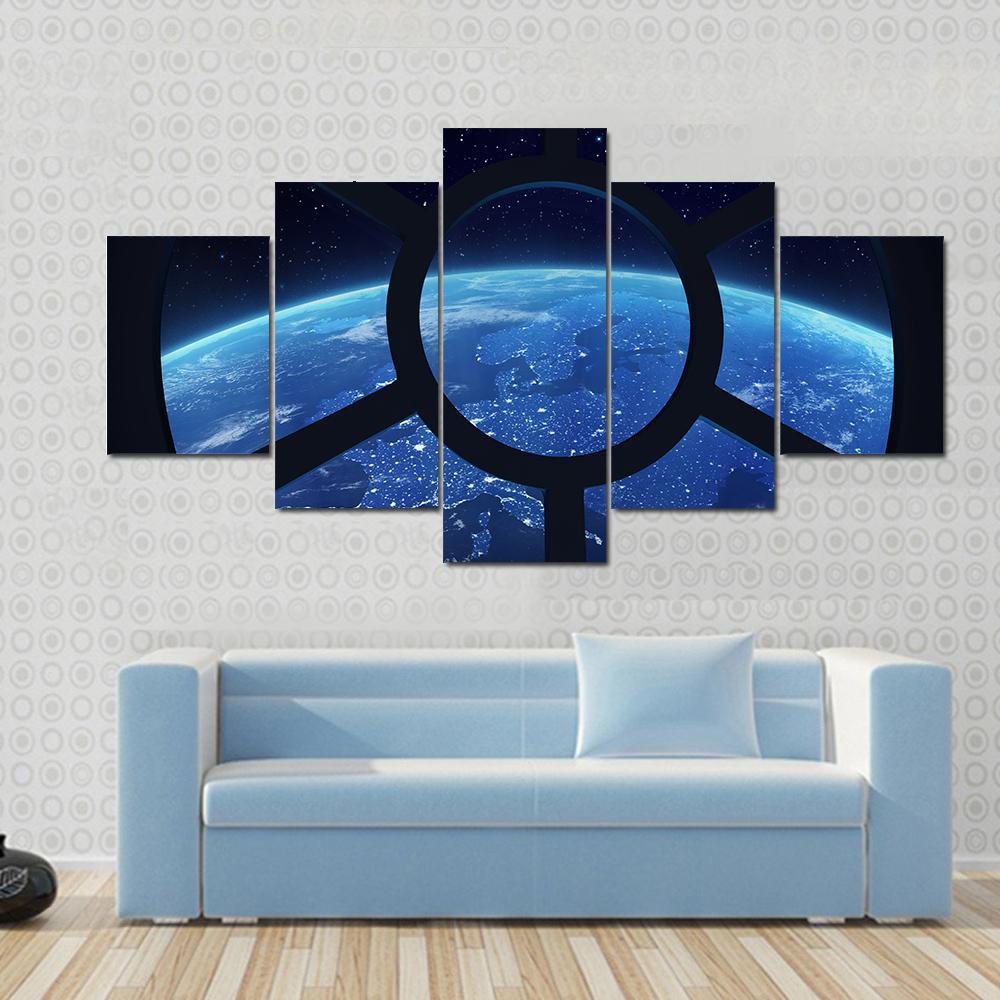 Earth View From Space Station Window Canvas Wall Art-5 Star-Gallery Wrap-62" x 32"-Tiaracle