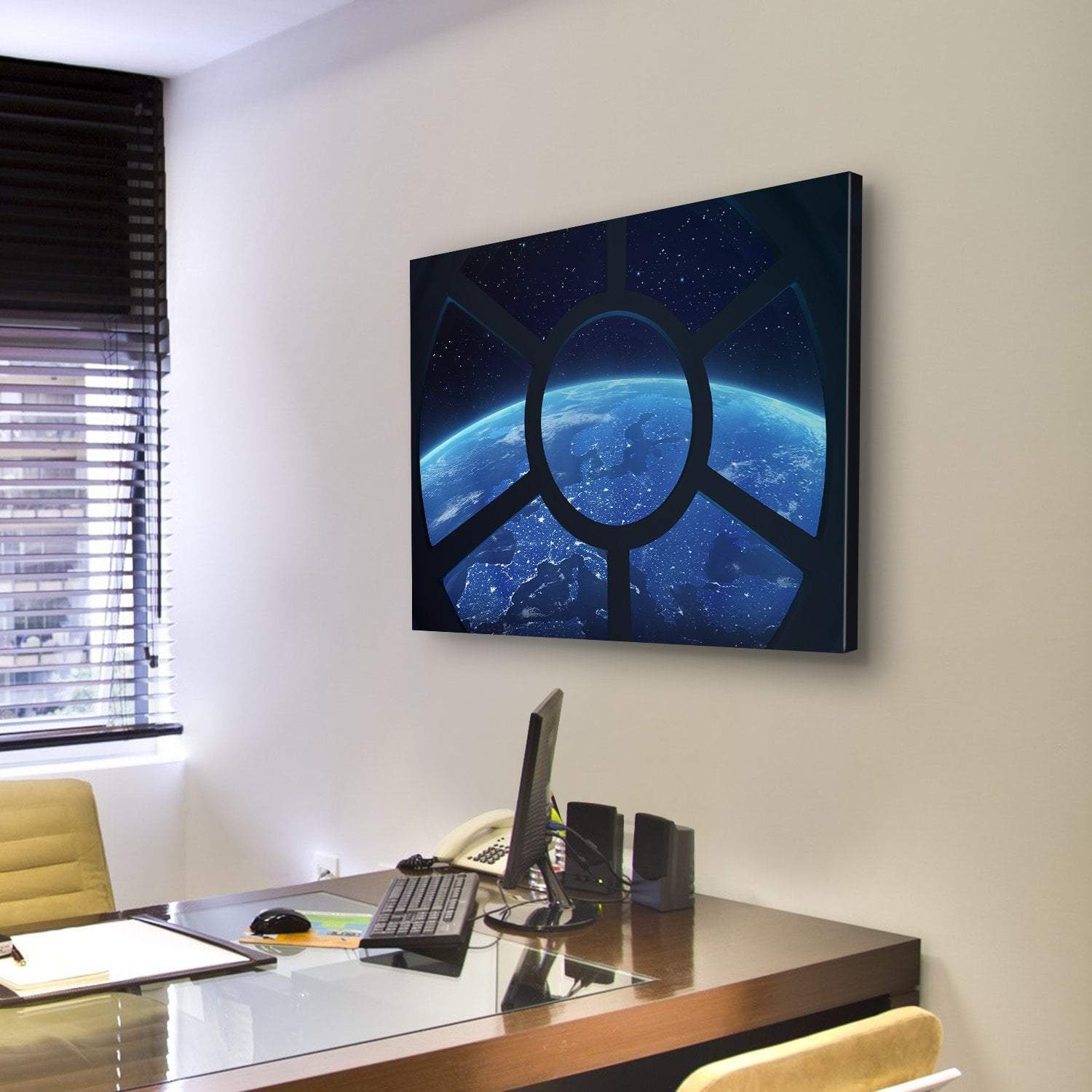 Earth View From Space Station Window Canvas Wall Art-4 Pop-Gallery Wrap-50" x 32"-Tiaracle