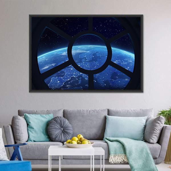 Earth View From Space Station Window Panoramic Canvas Wall Art-1 Piece-36" x 12"-Tiaracle