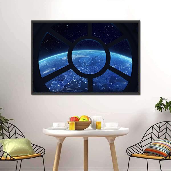 Earth View From Space Station Window Panoramic Canvas Wall Art-1 Piece-36" x 12"-Tiaracle
