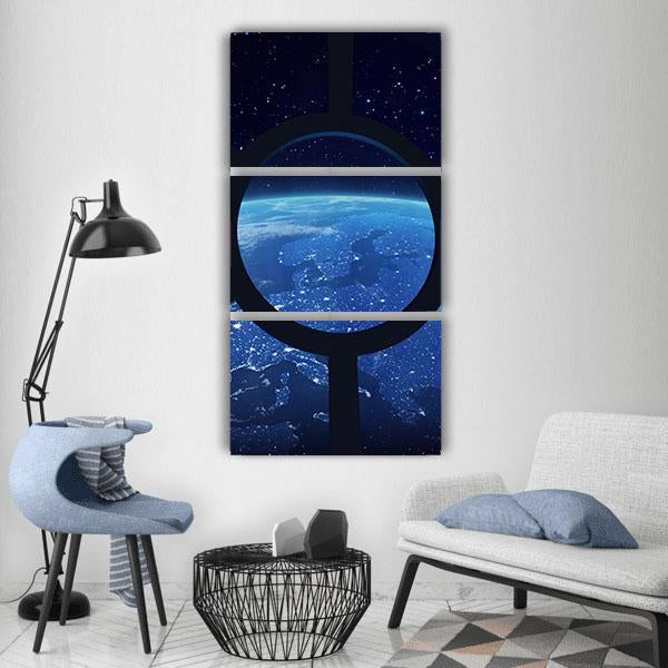 Earth View From Space Station Window Vertical Canvas Wall Art-3 Vertical-Gallery Wrap-12" x 25"-Tiaracle