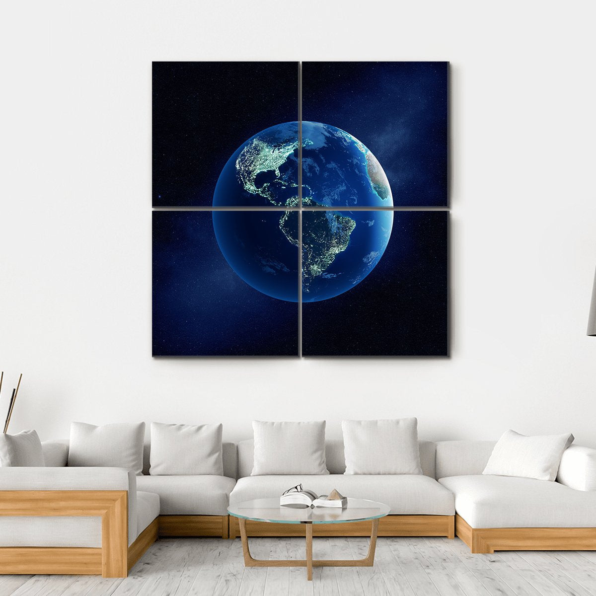Earth With City Lights Canvas Wall Art-4 Square-Gallery Wrap-17" x 17"-Tiaracle