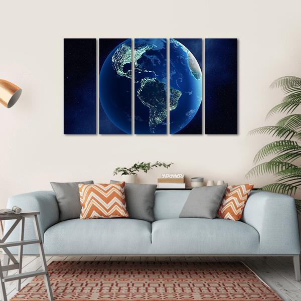 Earth With City Lights Canvas Wall Art-5 Horizontal-Gallery Wrap-22" x 12"-Tiaracle