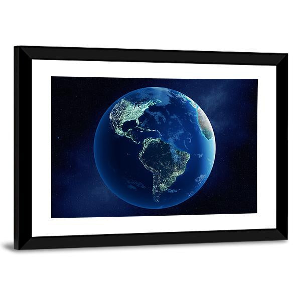 Earth With City Lights Canvas Wall Art-5 Horizontal-Gallery Wrap-22" x 12"-Tiaracle