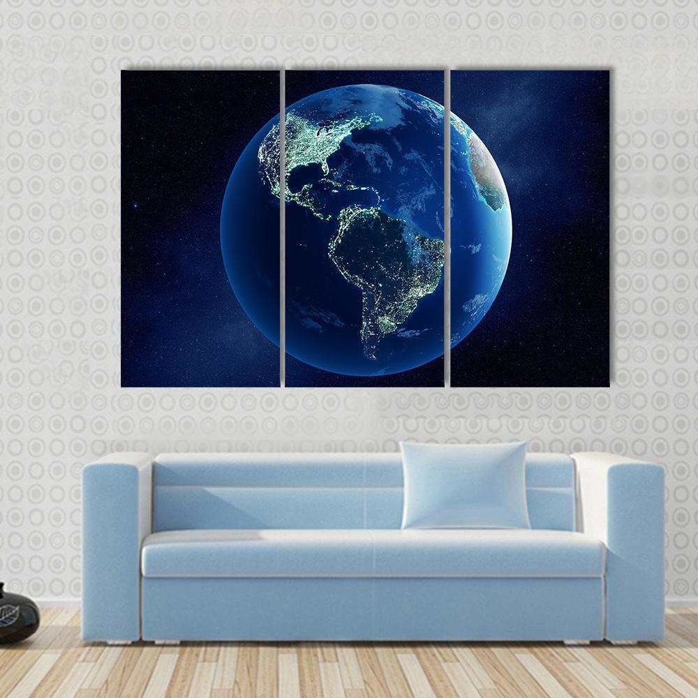 Earth With City Lights Canvas Wall Art-3 Horizontal-Gallery Wrap-37" x 24"-Tiaracle