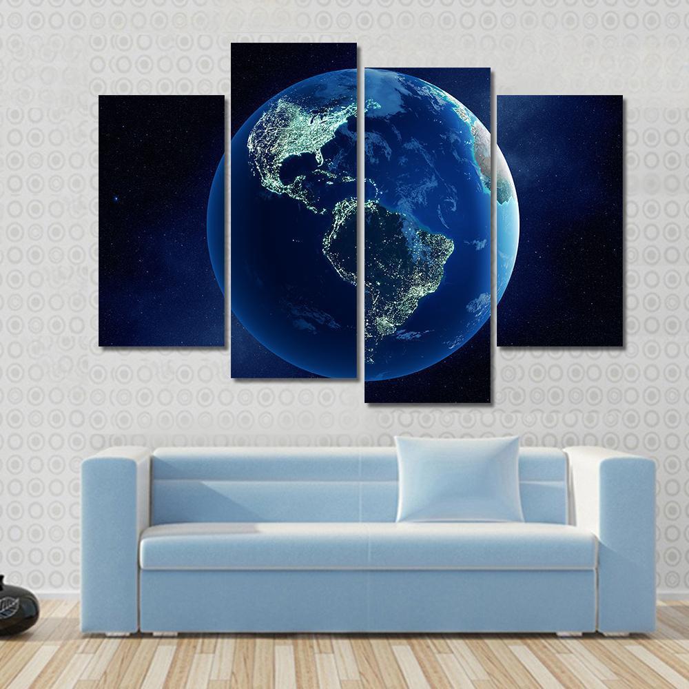 Earth With City Lights Canvas Wall Art-4 Pop-Gallery Wrap-50" x 32"-Tiaracle