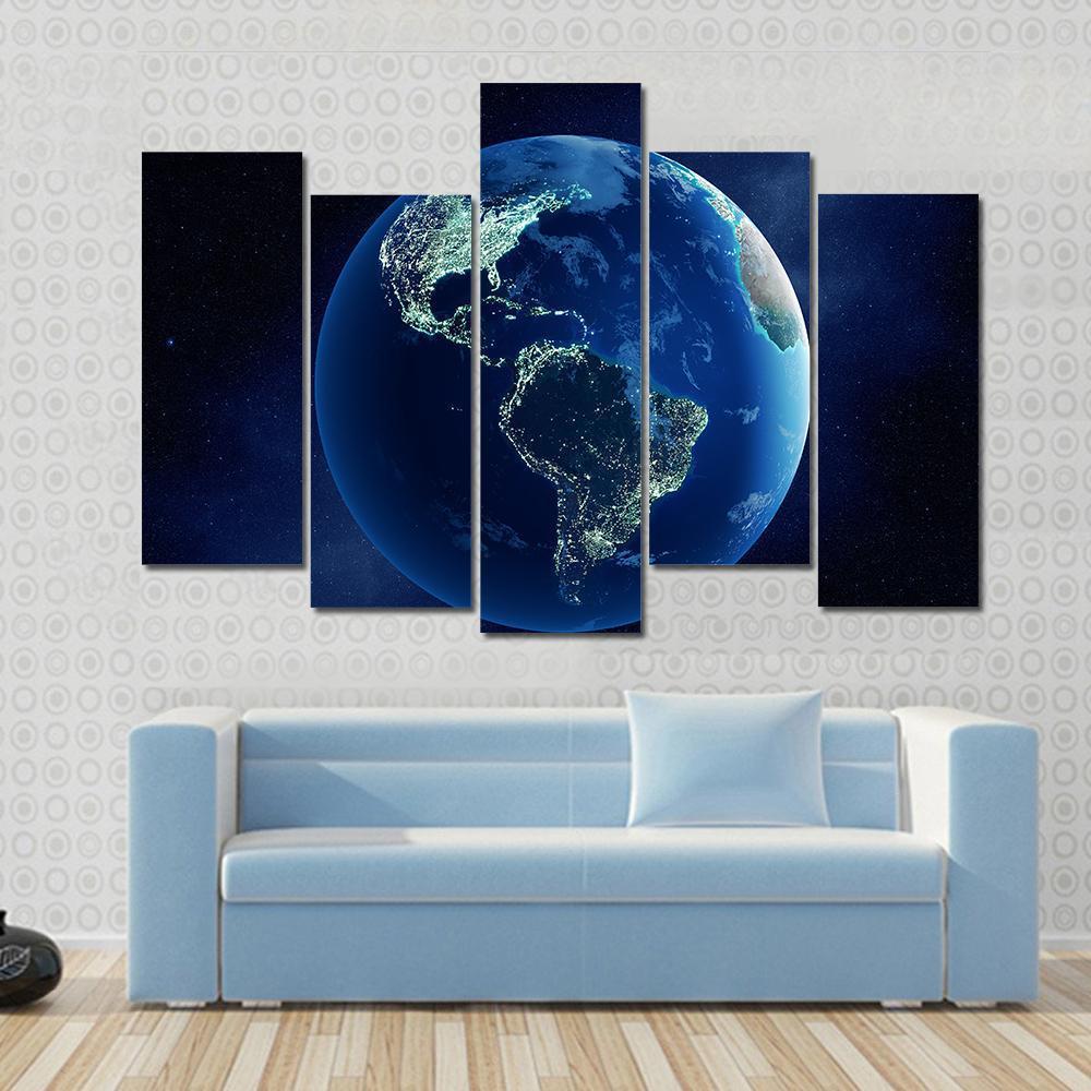 Earth With City Lights Canvas Wall Art-5 Pop-Gallery Wrap-47" x 32"-Tiaracle
