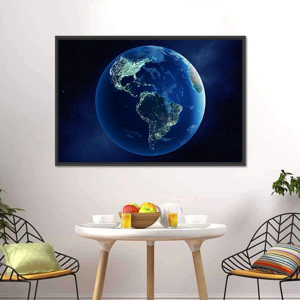 Earth With City Lights Canvas Wall Art-1 Piece-Floating Frame-24" x 16"-Tiaracle