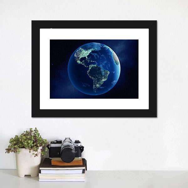 Earth With City Lights Canvas Wall Art-3 Horizontal-Gallery Wrap-25" x 16"-Tiaracle
