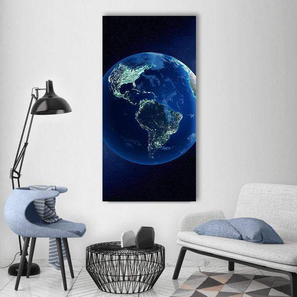 Earth With City Lights Vertical Canvas Wall Art-1 Vertical-Gallery Wrap-12" x 24"-Tiaracle