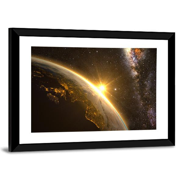 Earth With Spectacular Sunrise Panoramic Canvas Wall Art-1 Piece-36" x 12"-Tiaracle