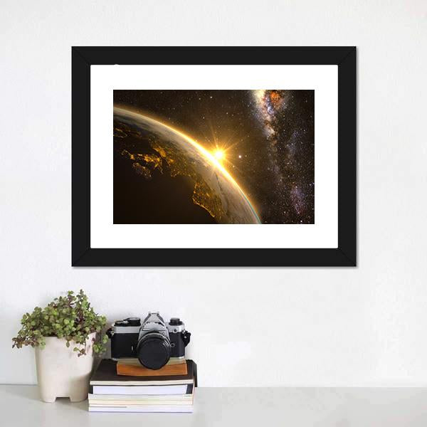 Earth With Spectacular Sunrise Panoramic Canvas Wall Art-1 Piece-36" x 12"-Tiaracle