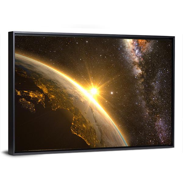 Earth With Spectacular Sunrise Panoramic Canvas Wall Art-1 Piece-36" x 12"-Tiaracle