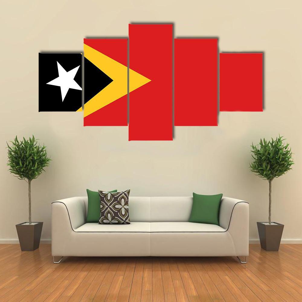 East Timor Flag Canvas Wall Art-5 Star-Gallery Wrap-62" x 32"-Tiaracle