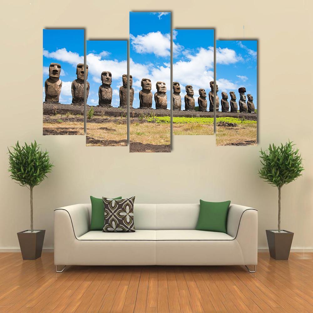Easter Island In Chile Canvas Wall Art-5 Pop-Gallery Wrap-47" x 32"-Tiaracle