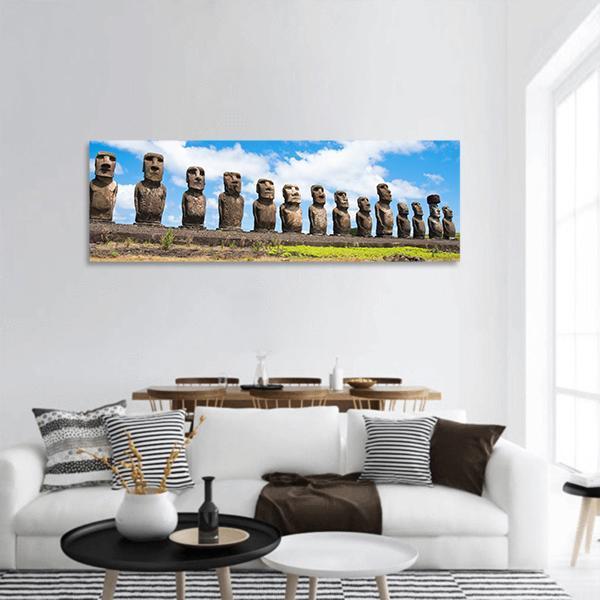 Easter Island In Chile Panoramic Canvas Wall Art-3 Piece-25" x 08"-Tiaracle