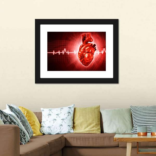 ECG Of Human Heart Canvas Wall Art-1 Piece-Framed Print-20" x 16"-Tiaracle