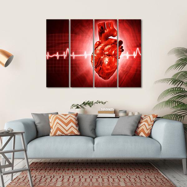 ECG Of Human Heart Canvas Wall Art-4 Horizontal-Gallery Wrap-34" x 24"-Tiaracle