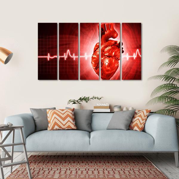 ECG Of Human Heart Canvas Wall Art-5 Horizontal-Gallery Wrap-22" x 12"-Tiaracle