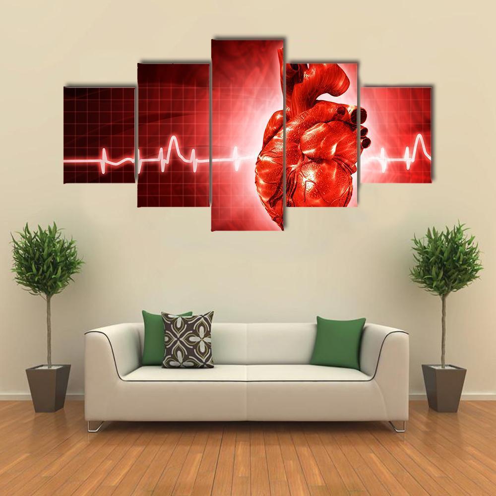 ECG Of Human Heart Canvas Wall Art-5 Star-Gallery Wrap-62" x 32"-Tiaracle