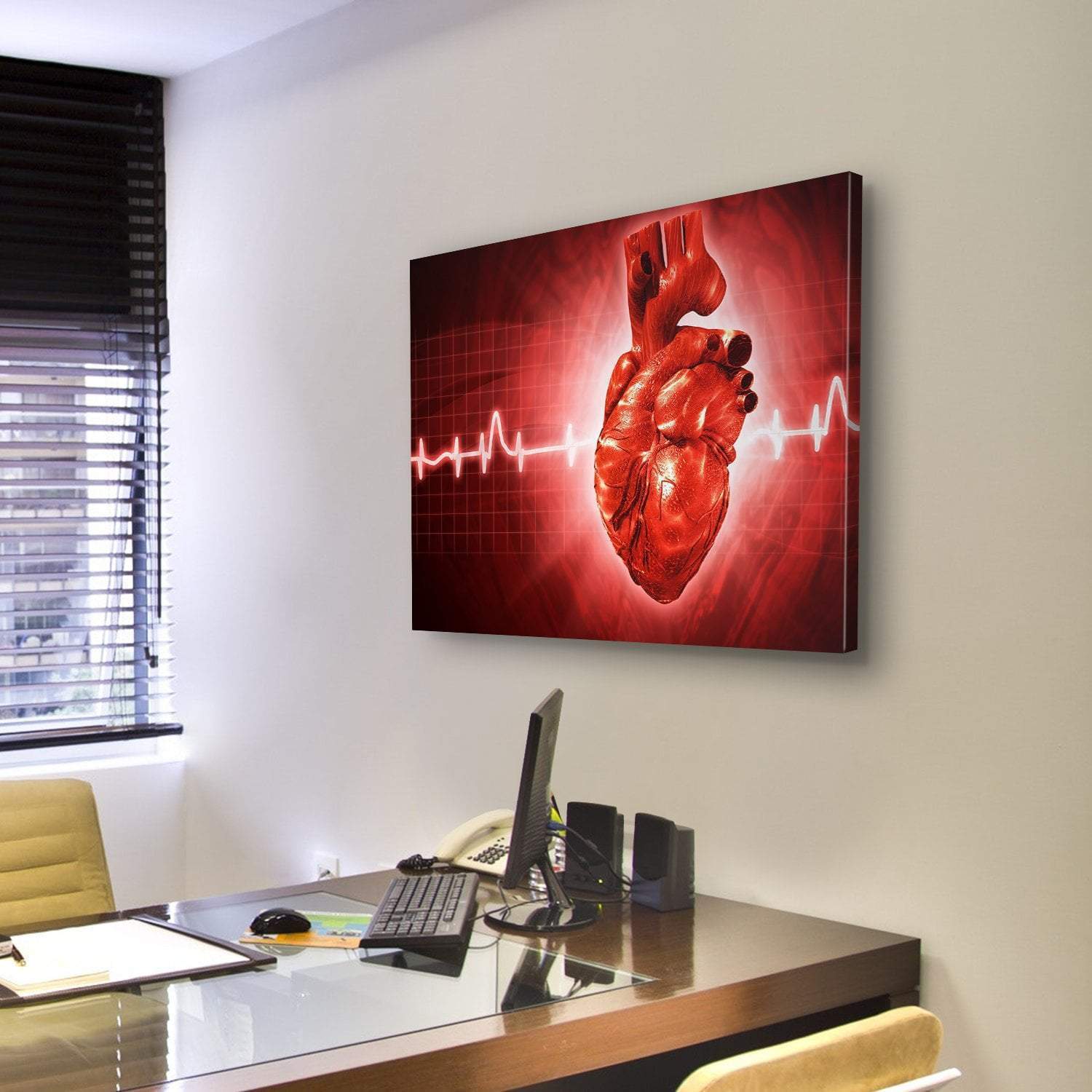 ECG Of Human Heart Canvas Wall Art-3 Horizontal-Gallery Wrap-25" x 16"-Tiaracle