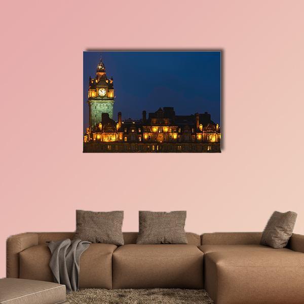Balmoral Hotel Night View Canvas Wall Art-1 Piece-Gallery Wrap-48" x 32"-Tiaracle