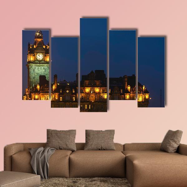 Balmoral Hotel Night View Canvas Wall Art-5 Pop-Gallery Wrap-47" x 32"-Tiaracle