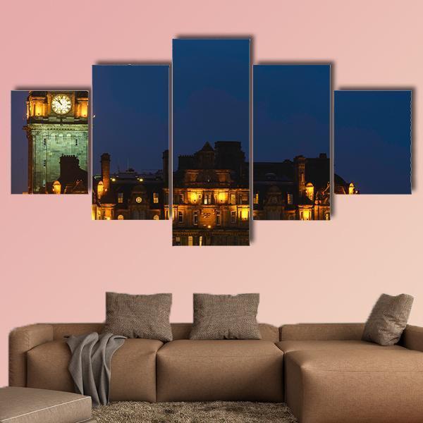 Balmoral Hotel Night View Canvas Wall Art-5 Star-Gallery Wrap-62" x 32"-Tiaracle
