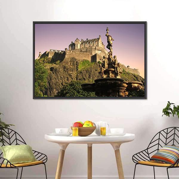 Edinburgh Castle At Dusk Canvas Wall Art-1 Piece-Floating Frame-24" x 16"-Tiaracle