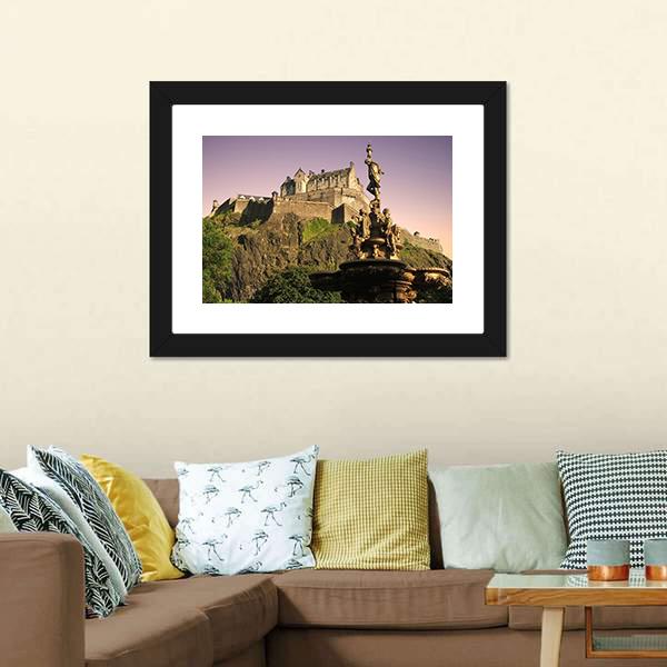 Edinburgh Castle At Dusk Canvas Wall Art-1 Piece-Framed Print-20" x 16"-Tiaracle