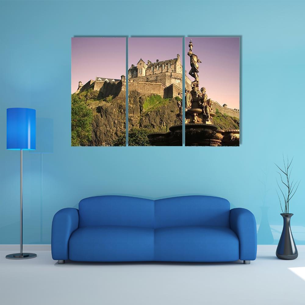 Edinburgh Castle At Dusk Canvas Wall Art-3 Horizontal-Gallery Wrap-37" x 24"-Tiaracle