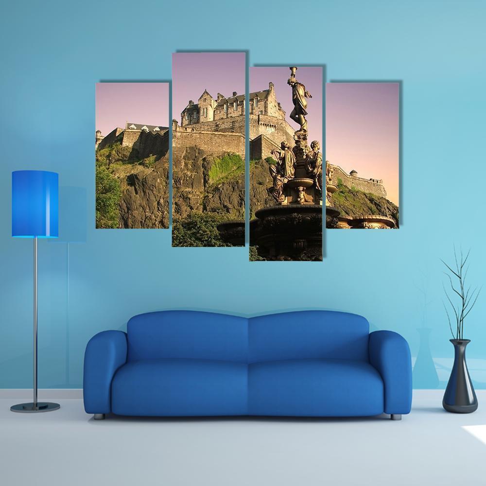 Edinburgh Castle At Dusk Canvas Wall Art-3 Horizontal-Gallery Wrap-37" x 24"-Tiaracle