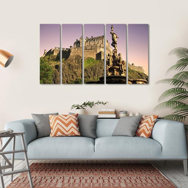 Edinburgh Castle At Dusk Canvas Wall Art-5 Horizontal-Gallery Wrap-22" x 12"-Tiaracle