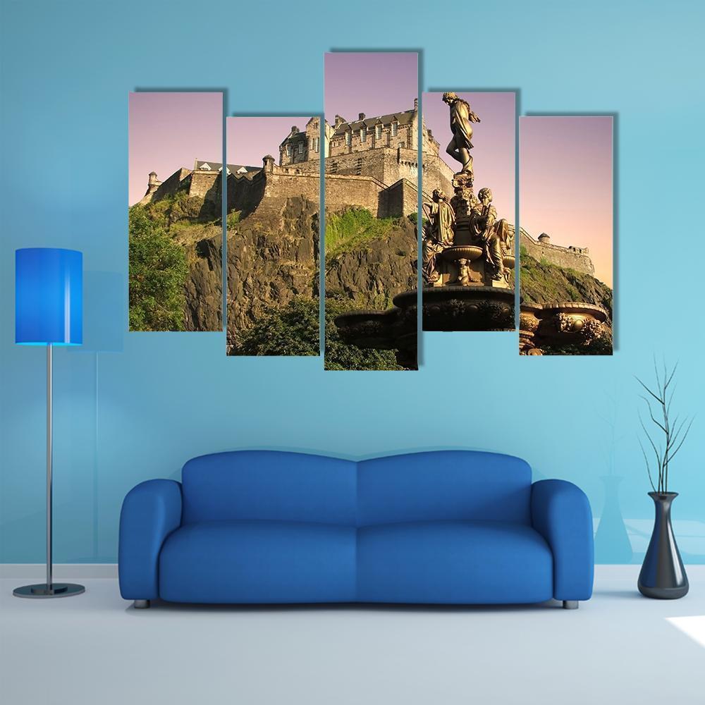 Edinburgh Castle At Dusk Canvas Wall Art-5 Pop-Gallery Wrap-47" x 32"-Tiaracle