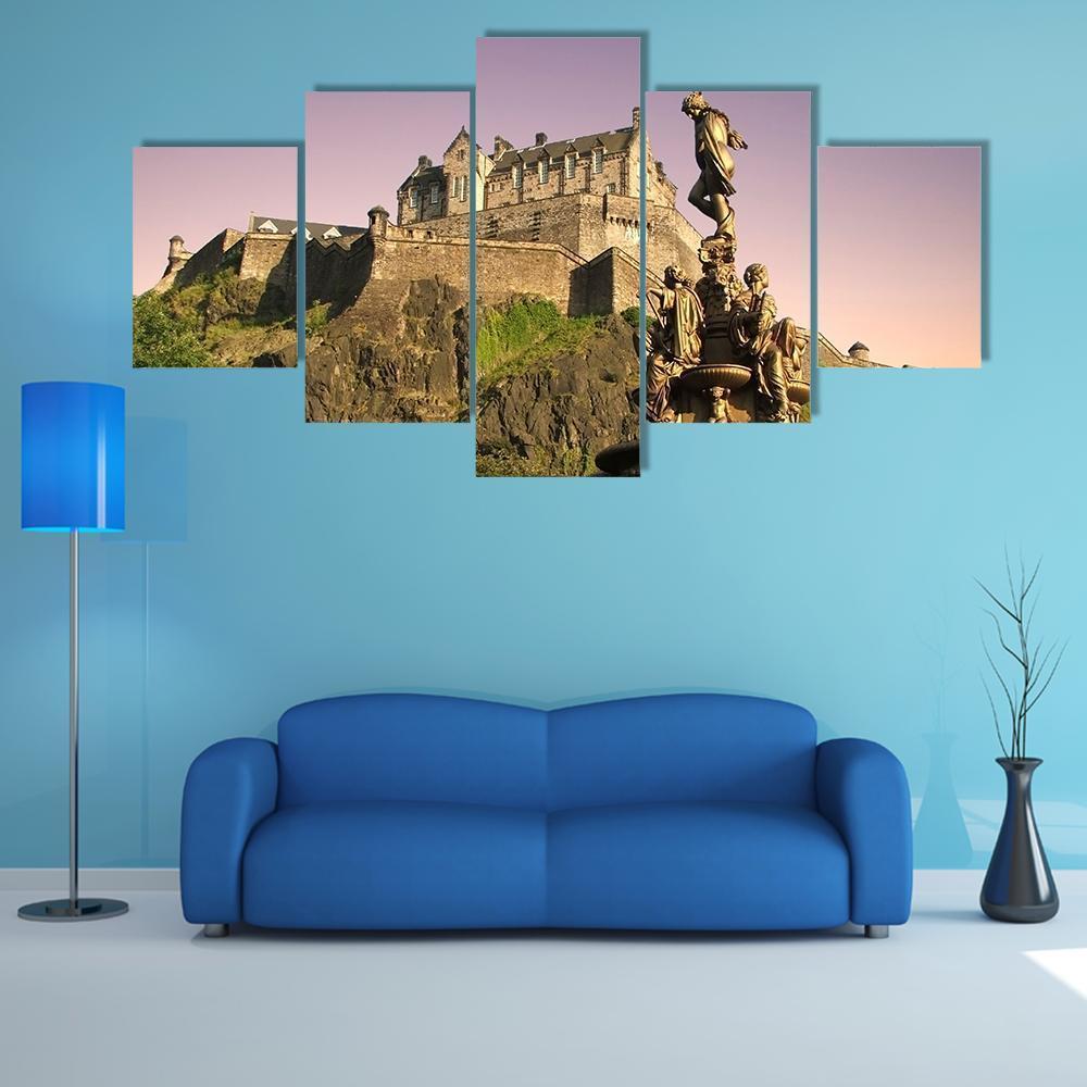 Edinburgh Castle At Dusk Canvas Wall Art-5 Star-Gallery Wrap-62" x 32"-Tiaracle