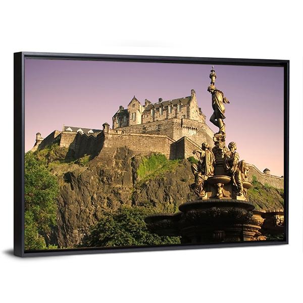 Edinburgh Castle At Dusk Canvas Wall Art-3 Horizontal-Gallery Wrap-25" x 16"-Tiaracle