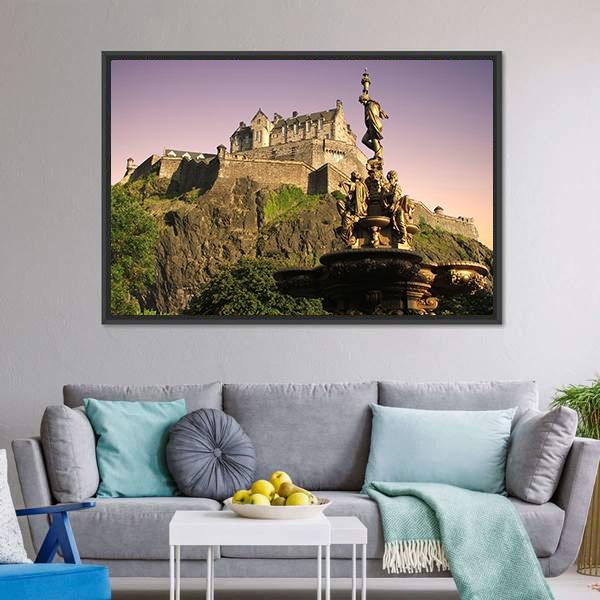 Edinburgh Castle At Dusk Canvas Wall Art-3 Horizontal-Gallery Wrap-25" x 16"-Tiaracle