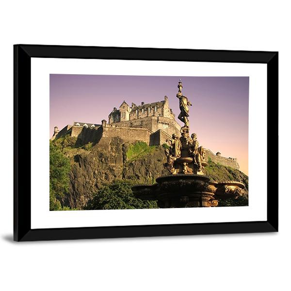 Edinburgh Castle At Dusk Canvas Wall Art-3 Horizontal-Gallery Wrap-25" x 16"-Tiaracle